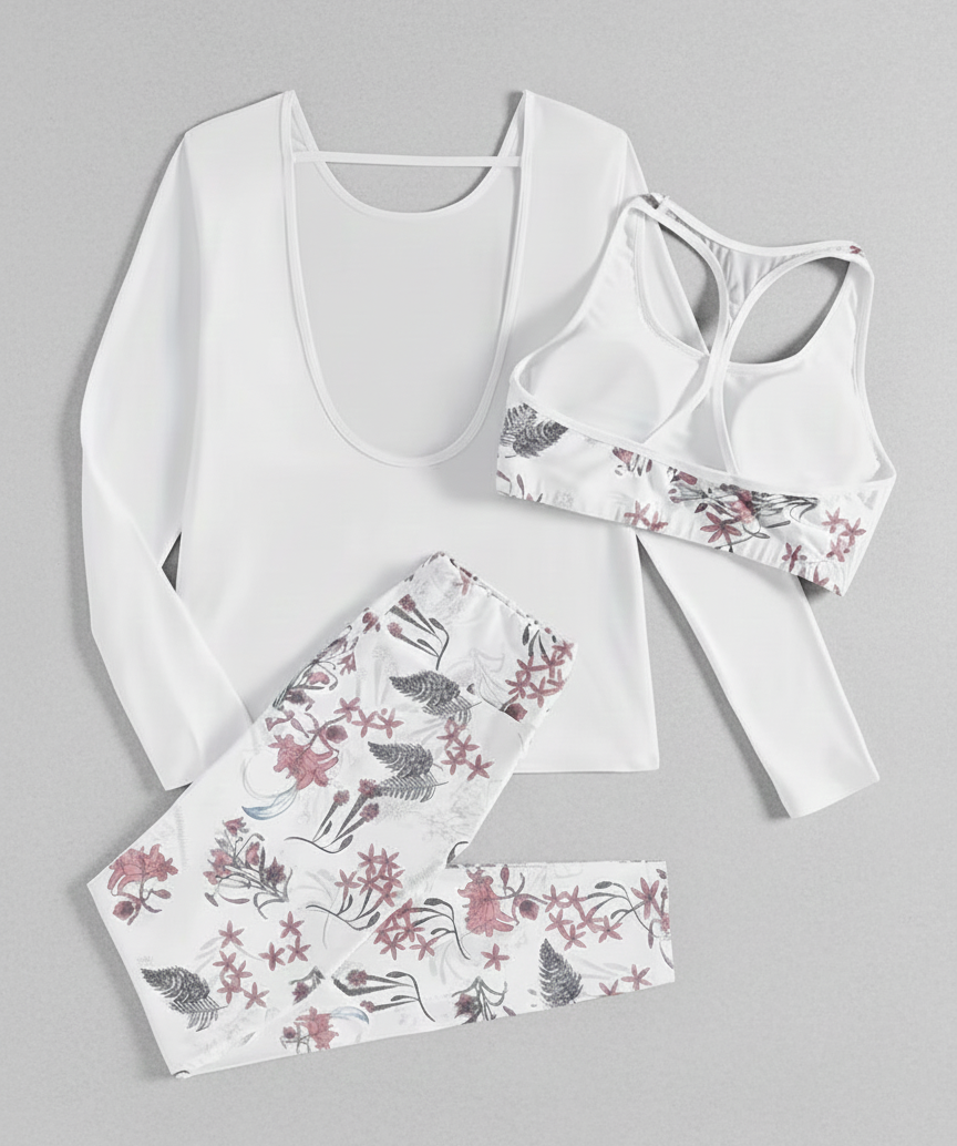 White Floral Three-Piece Outfit for Women Fancy Co-ord Set