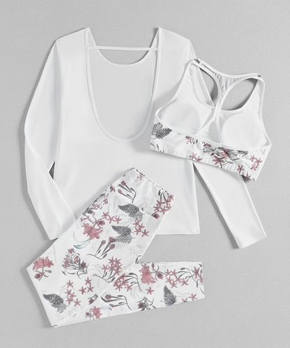 White Floral Three-Piece Outfit for Women Fancy Co-ord Set