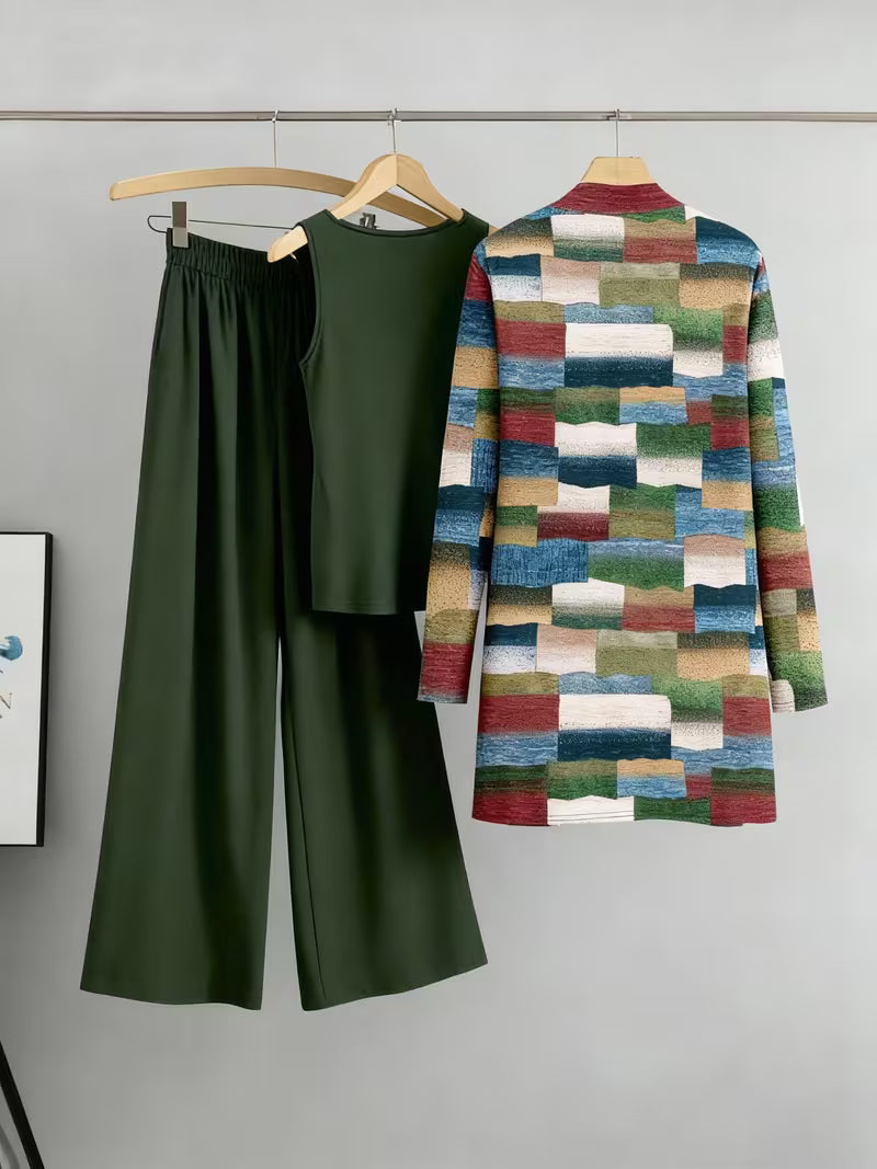 Dark Olive Green Three-Piece Outfit for Women Fancy Co-ord Set