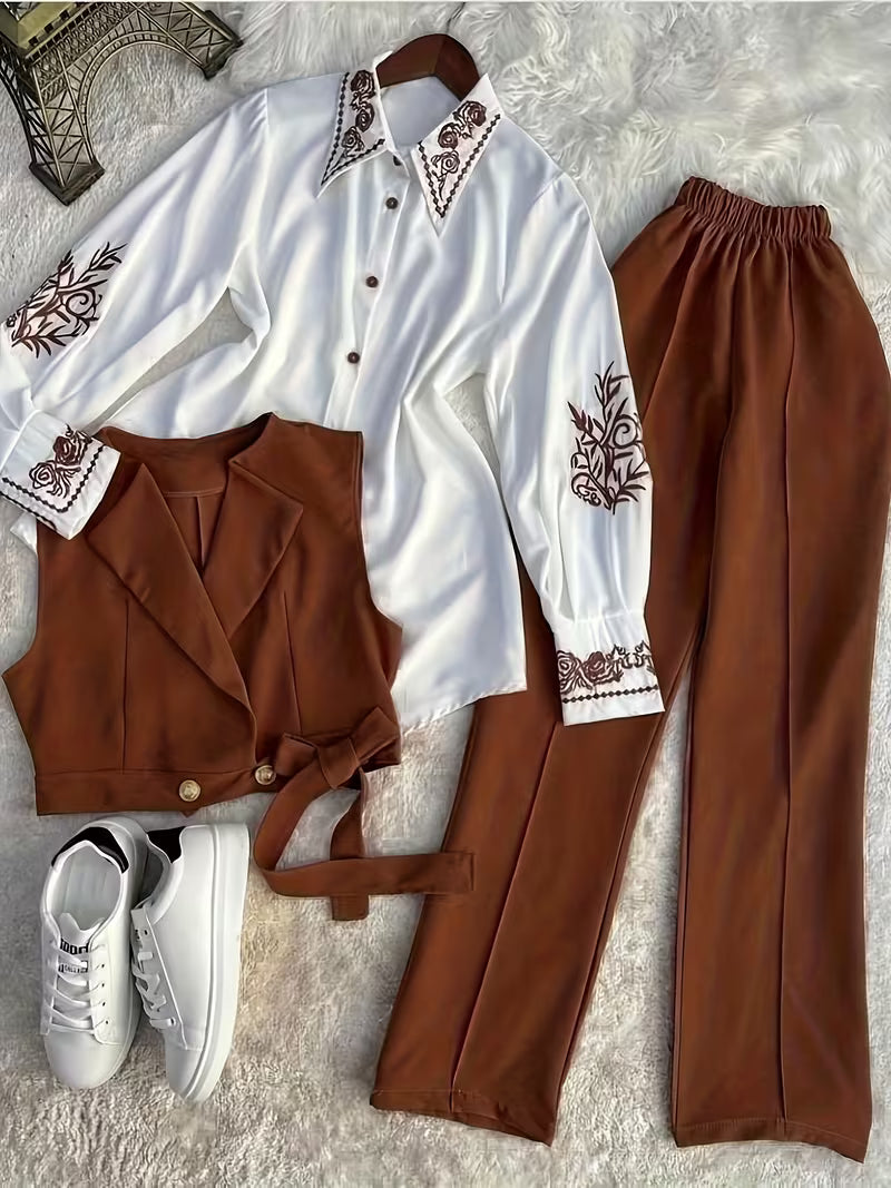 Cocoa Bloom Three-Piece Outfit for Women Fancy Co-ord Set