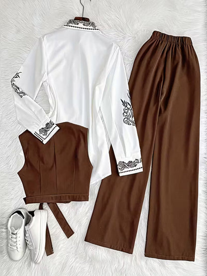 Cocoa Bloom Three-Piece Outfit for Women Fancy Co-ord Set