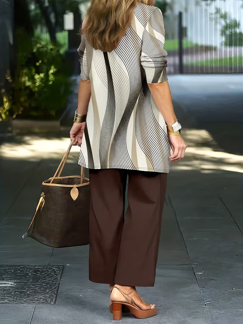 Mocha Wave Three-Piece Outfit for Women Fancy Co-ord Set