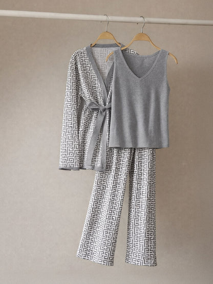 Silver Maze Three-Piece Outfit for Women Fancy Co-ord Set