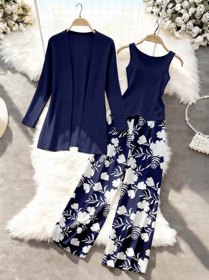 Navy Garden Three-Piece Outfit for Women Fancy Co-ord Set