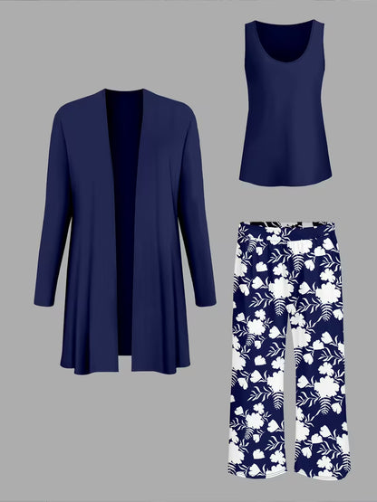 Navy Garden Three-Piece Outfit for Women Fancy Co-ord Set