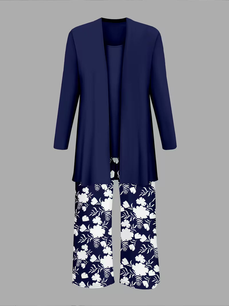 Navy Garden Three-Piece Outfit for Women Fancy Co-ord Set