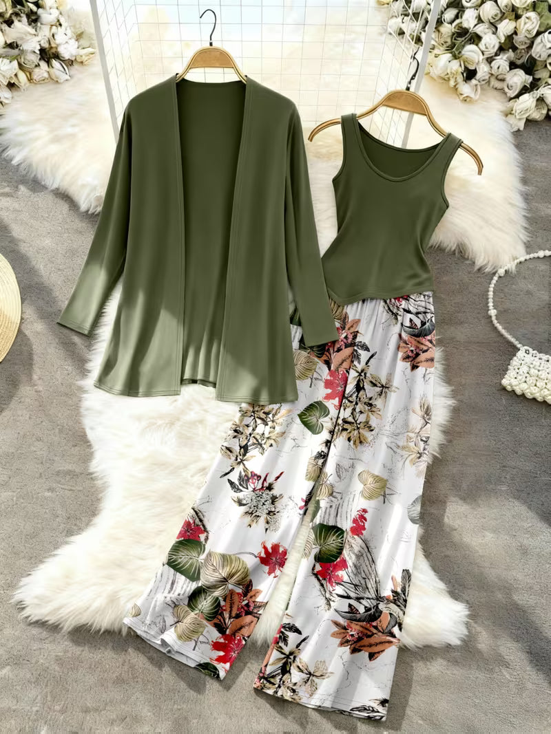 Olive Garden Three-Piece Outfit for Women Fancy Co-ord Set