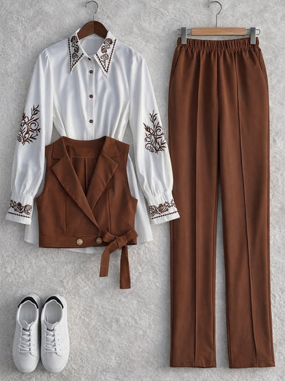 Cocoa Bloom Three-Piece Outfit for Women Fancy Co-ord Set