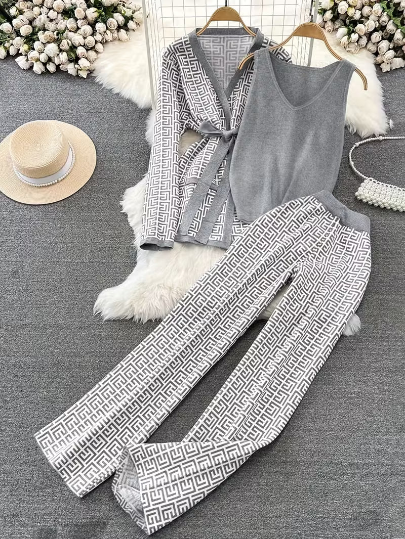 Silver Maze Three-Piece Outfit for Women Fancy Co-ord Set