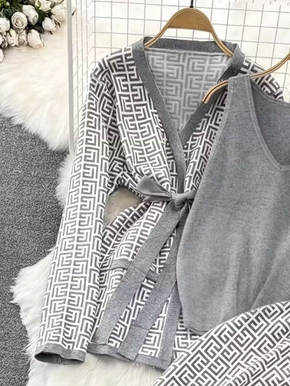 Silver Maze Three-Piece Outfit for Women Fancy Co-ord Set