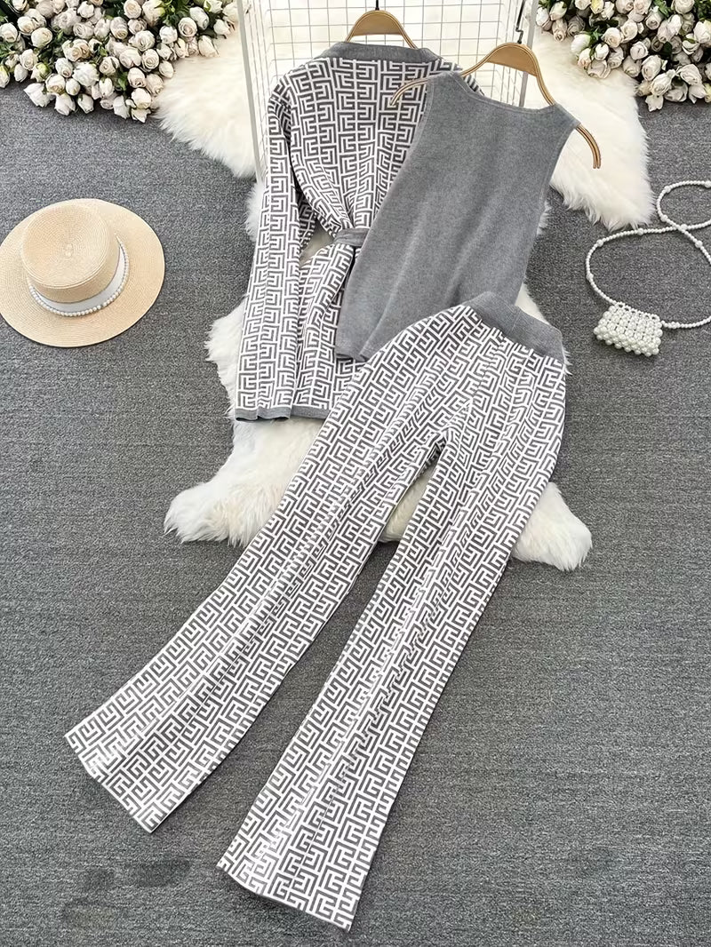Silver Maze Three-Piece Outfit for Women Fancy Co-ord Set