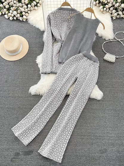 Silver Maze Three-Piece Outfit for Women Fancy Co-ord Set