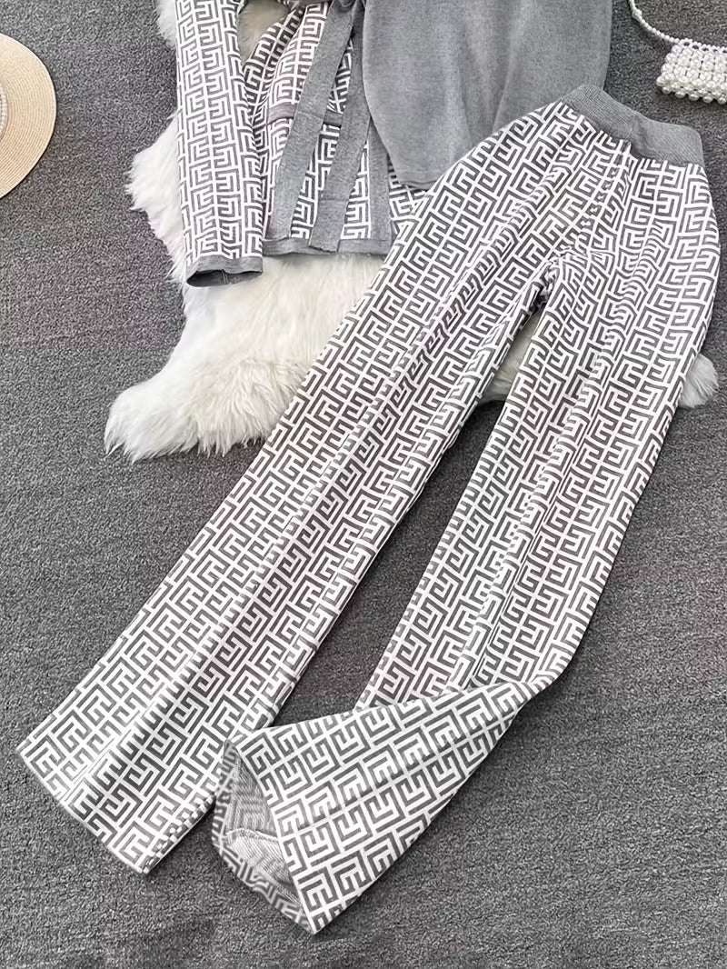 Silver Maze Three-Piece Outfit for Women Fancy Co-ord Set