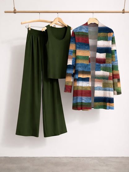 Dark Olive Green Three-Piece Outfit for Women Fancy Co-ord Set