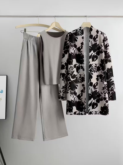 Midnight Bloom Three-Piece Outfit for Women Fancy Co-ord Set