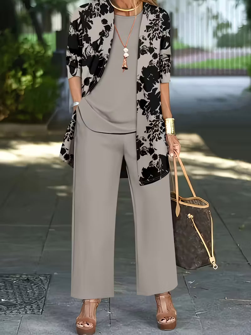 Midnight Bloom Three-Piece Outfit for Women Fancy Co-ord Set