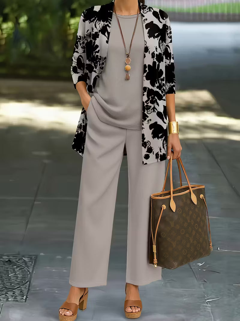 Midnight Bloom Three-Piece Outfit for Women Fancy Co-ord Set