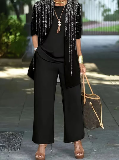 Starlight Noir Three-Piece Outfit for Women Fancy Co-ord Set