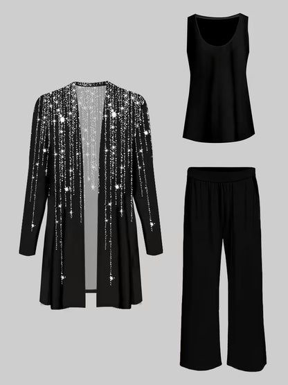 Starlight Noir Three-Piece Outfit for Women Fancy Co-ord Set