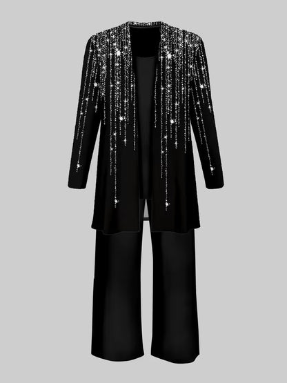Starlight Noir Three-Piece Outfit for Women Fancy Co-ord Set
