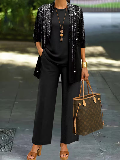 Starlight Noir Three-Piece Outfit for Women Fancy Co-ord Set