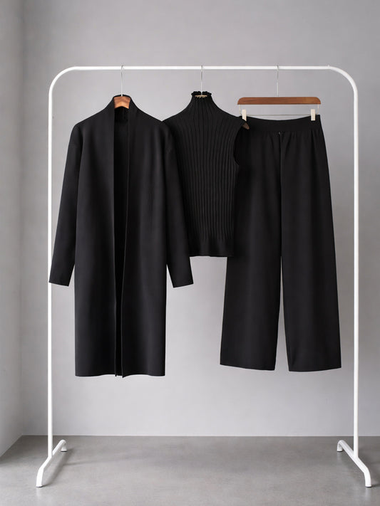 Black Three-Piece Outfit for Women Fancy Co-ord Set