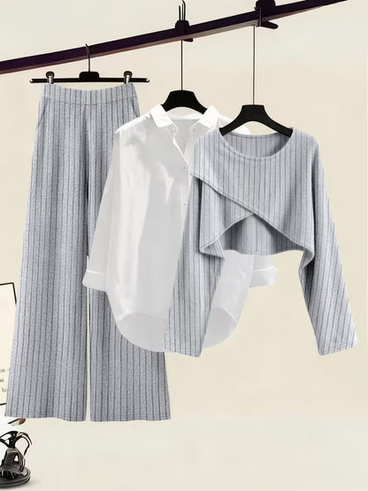 Ribbed Three-Piece Outfit for Women Fancy Co-ord Set