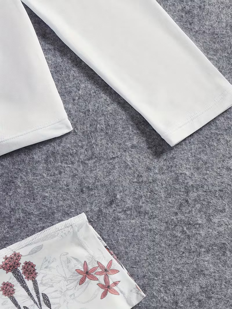 White Floral Three-Piece Outfit for Women Fancy Co-ord Set