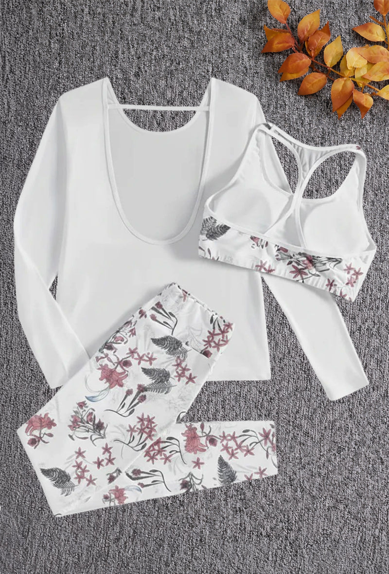 White Floral Three-Piece Outfit for Women Fancy Co-ord Set
