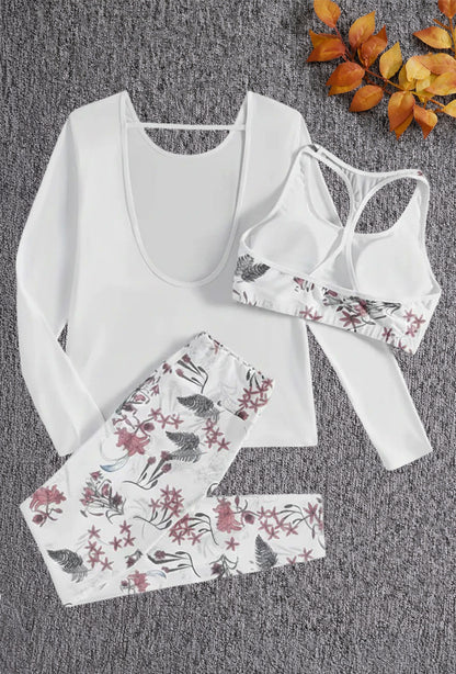 White Floral Three-Piece Outfit for Women Fancy Co-ord Set