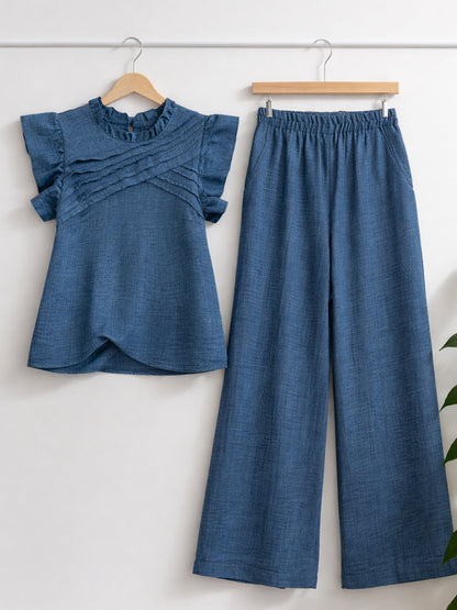 Denim Blue Two-Piece Outfit for Women Fancy Co-ord Set
