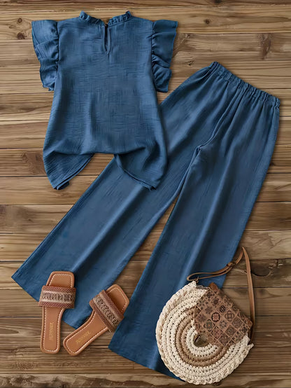 Denim Blue Two-Piece Outfit for Women Fancy Co-ord Set