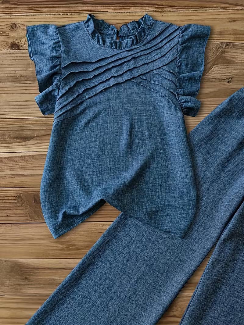 Denim Blue Two-Piece Outfit for Women Fancy Co-ord Set