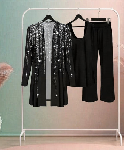 Starlight Noir Three-Piece Outfit for Women Fancy Co-ord Set